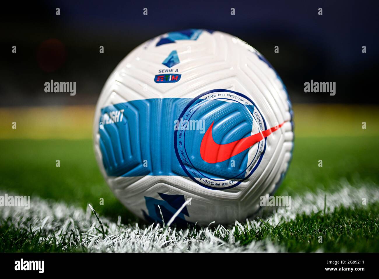 Lugano, Switzerland. 17 July 2021. Official Serie A match ball 'Nike  Flight' is seen during the pre-season friendly football match between FC  Lugano and FC Internazionale. Regular time ended 2-2, FC Internazionale