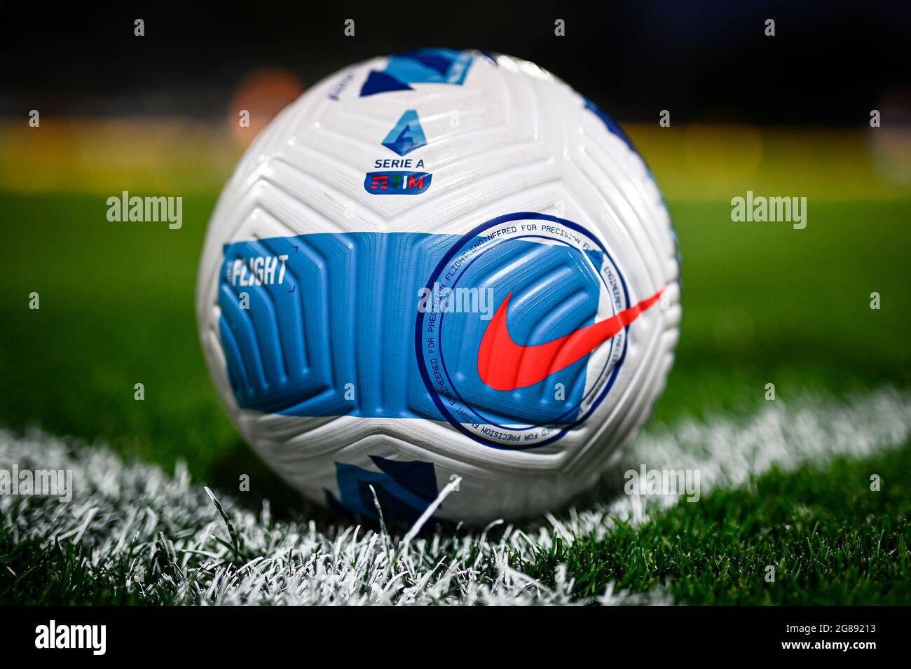 Lugano, Switzerland. 17 July 2021. Official Serie A match ball 'Nike  Flight' is seen during the pre-season friendly football match between FC  Lugano and FC Internazionale. Regular time ended 2-2, FC Internazionale