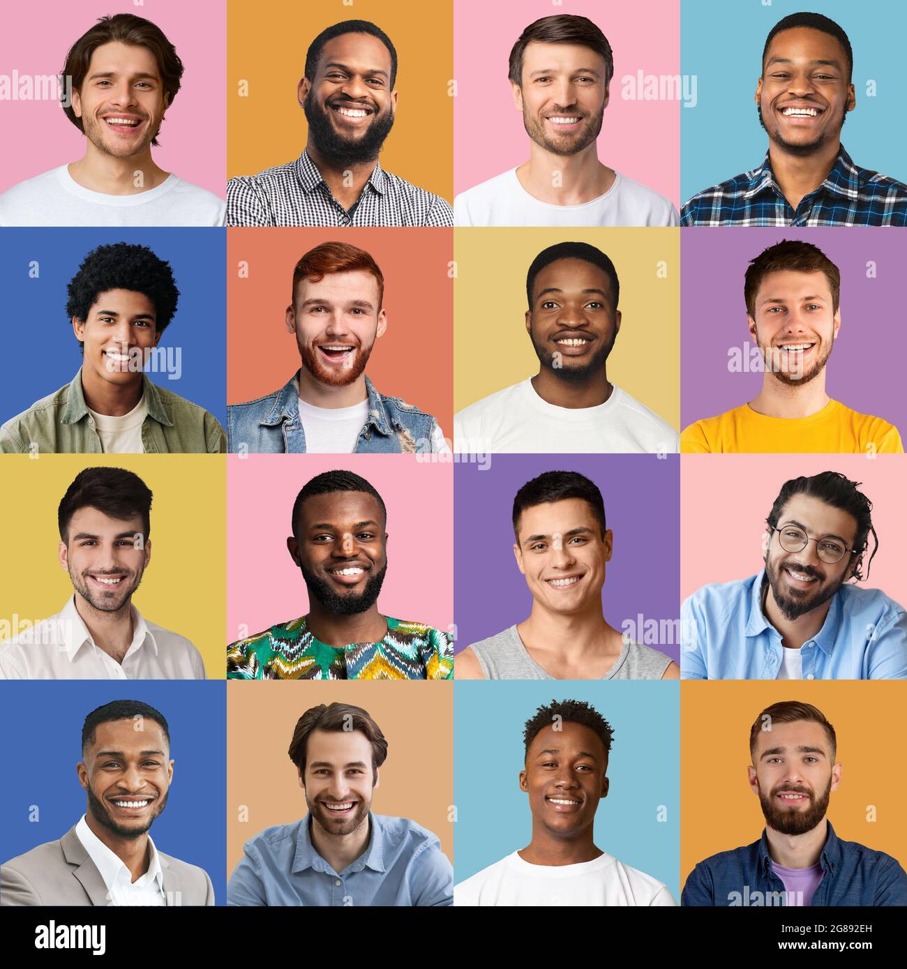 Handsome men different ethnicities posing on colorful backgrounds Stock ...