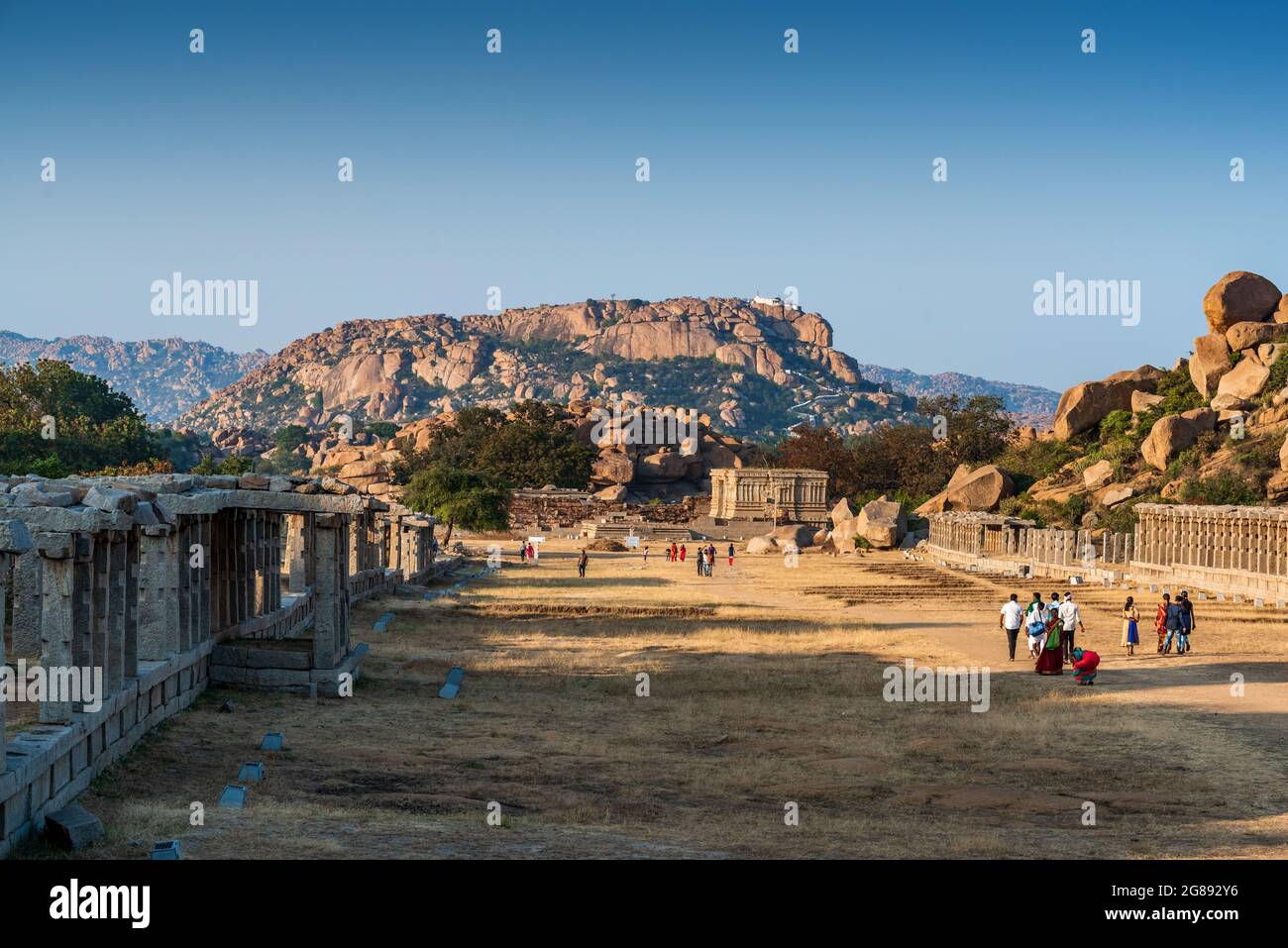 Hampi, Karnataka, India - January 13, 2020 : Ancient Vijayanagara Empire civilization ruins of Hampi Beautiful view of the amazing Hampi's ruins. Hamp Stock Photo