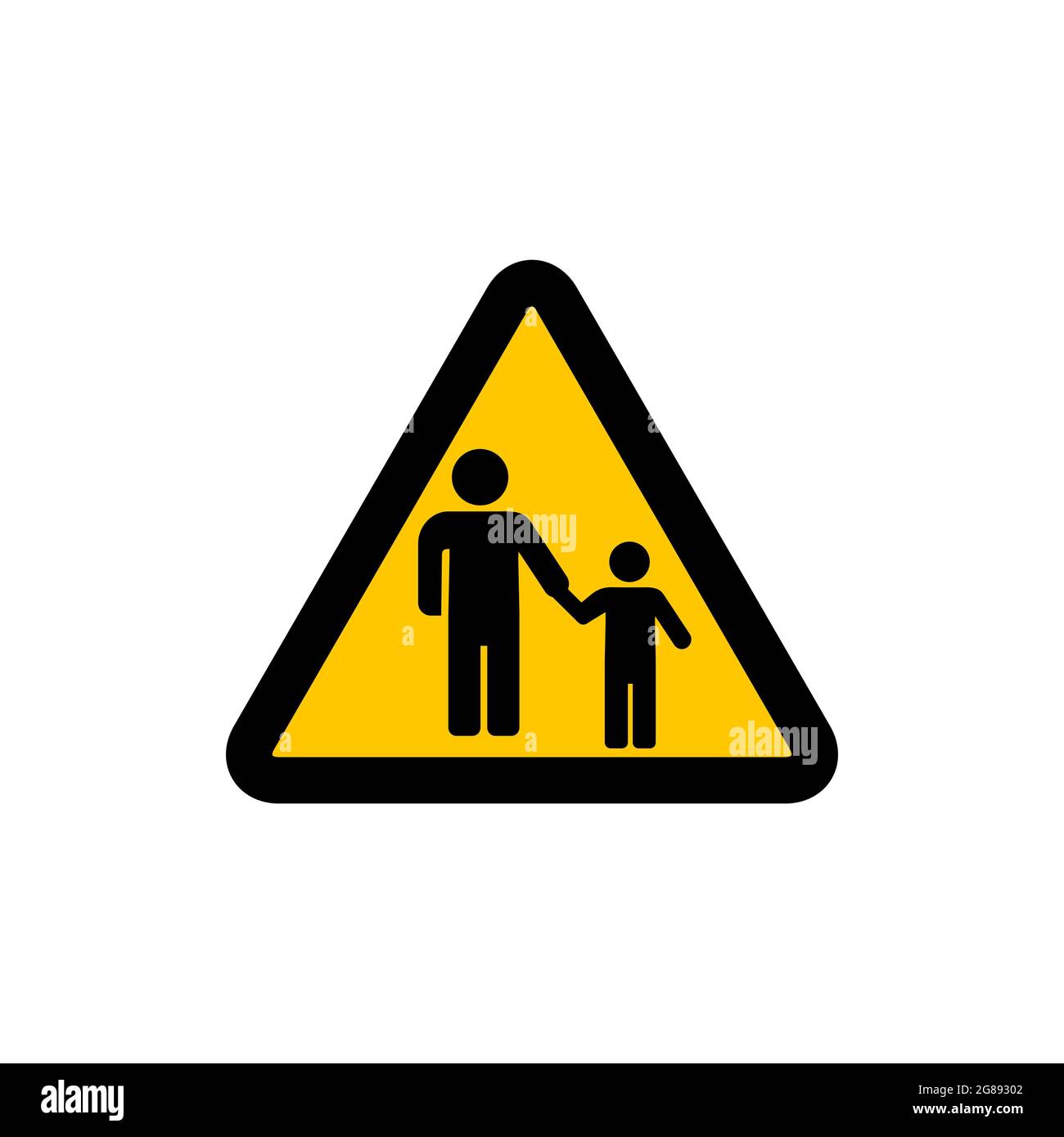 Yellow Triangle Warning Road Vector Sign For Crossing The Road Adult