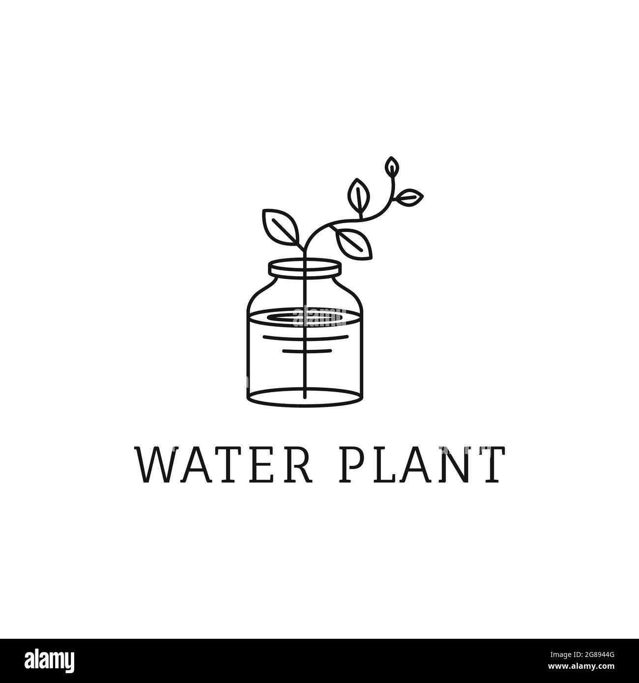 Simple modern plant logo. leaves and water in a jar. Clean line style logo. vector template Stock Vector