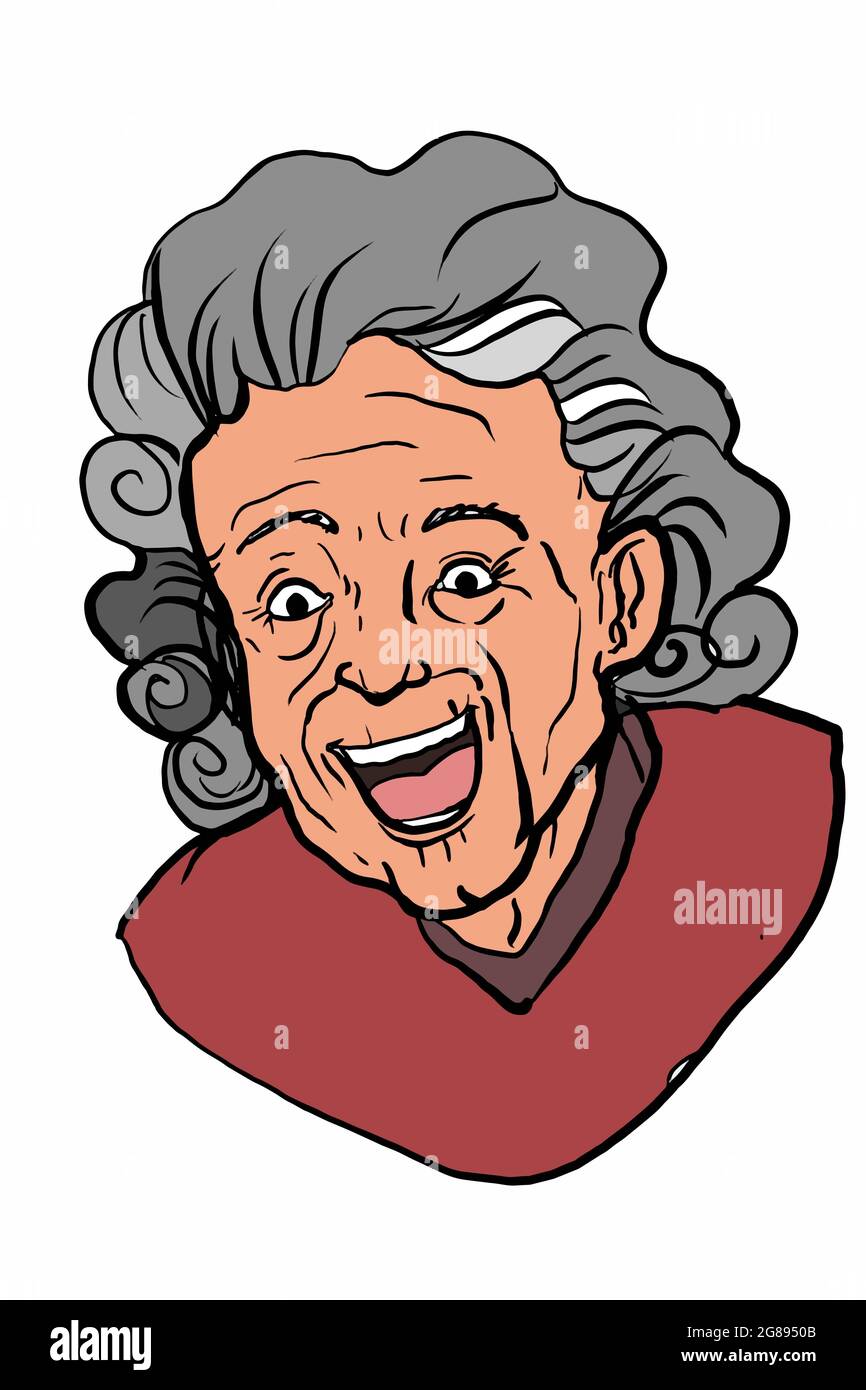 smiling grandma or old woman characters portrait illustration Stock Photo
