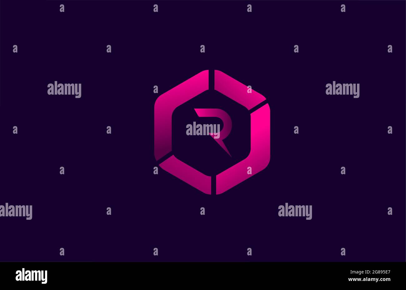 R polygon blue pink alphabet letter logo icon design for business and ...
