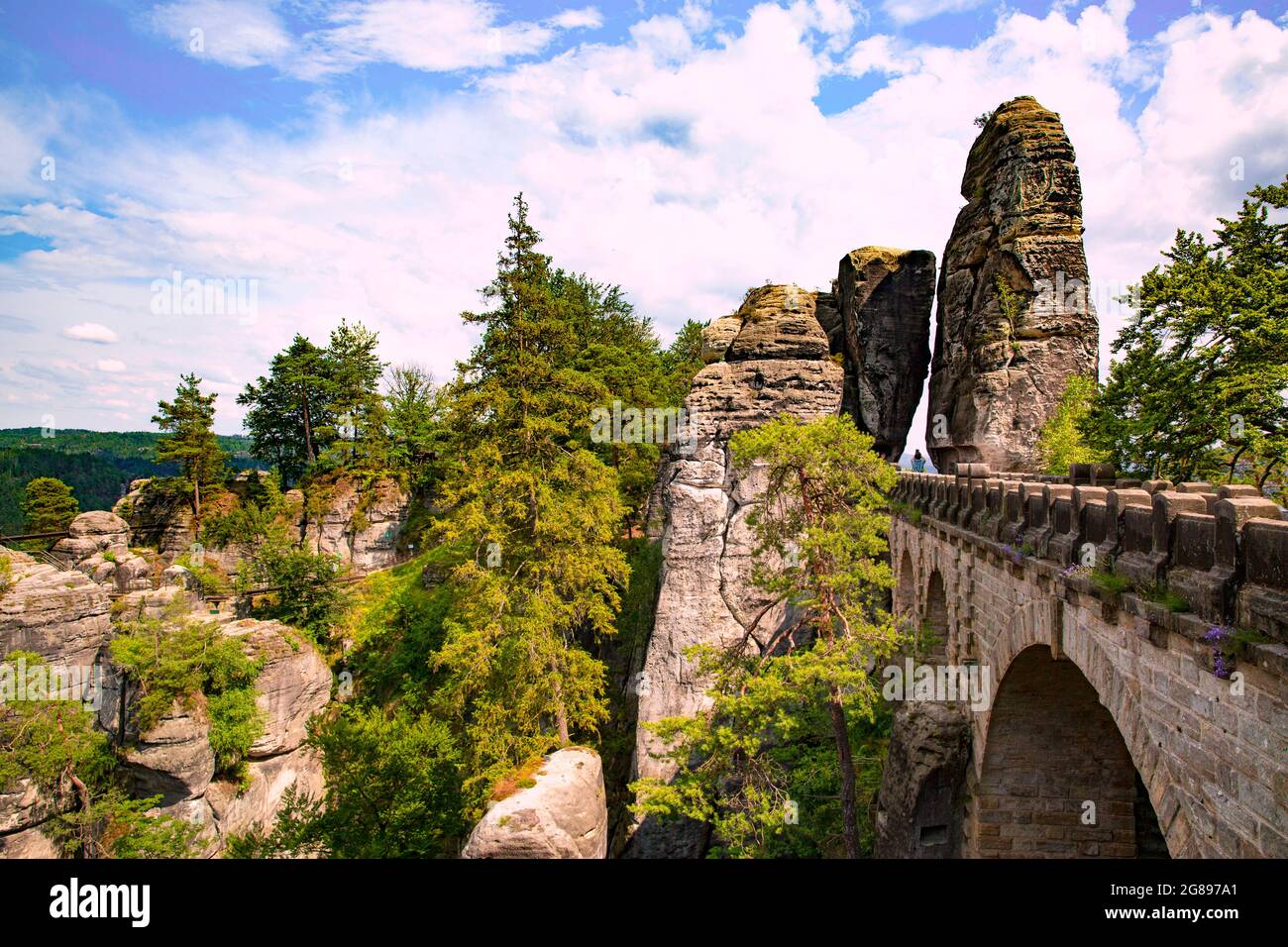 Bridge Bastei in Saxon Switzerland in Germany. National park in Saxony ...