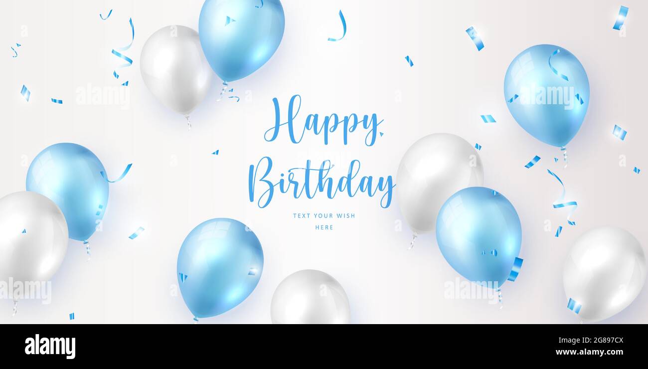 Elegant blue white ballon and party propper ribbon Happy Birthday ...