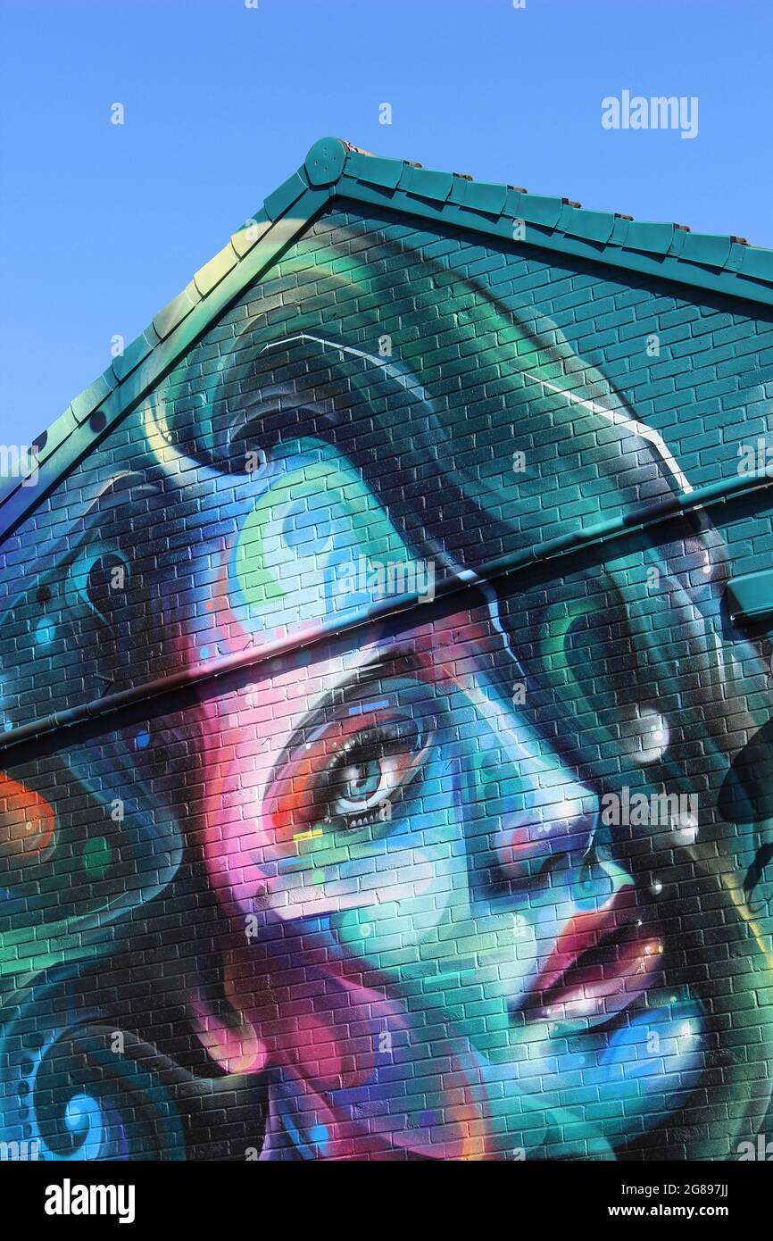 Rainbow Goddess by Mr Cenz, street Art in New Brighton Merseyside, UK Stock Photo
