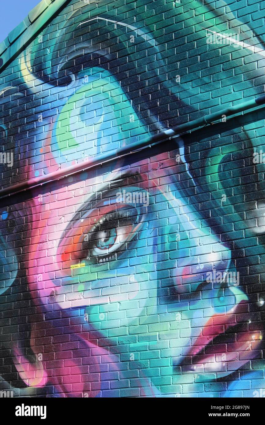 Rainbow Goddess by Mr Cenz, street Art in New Brighton Merseyside, UK Stock Photo