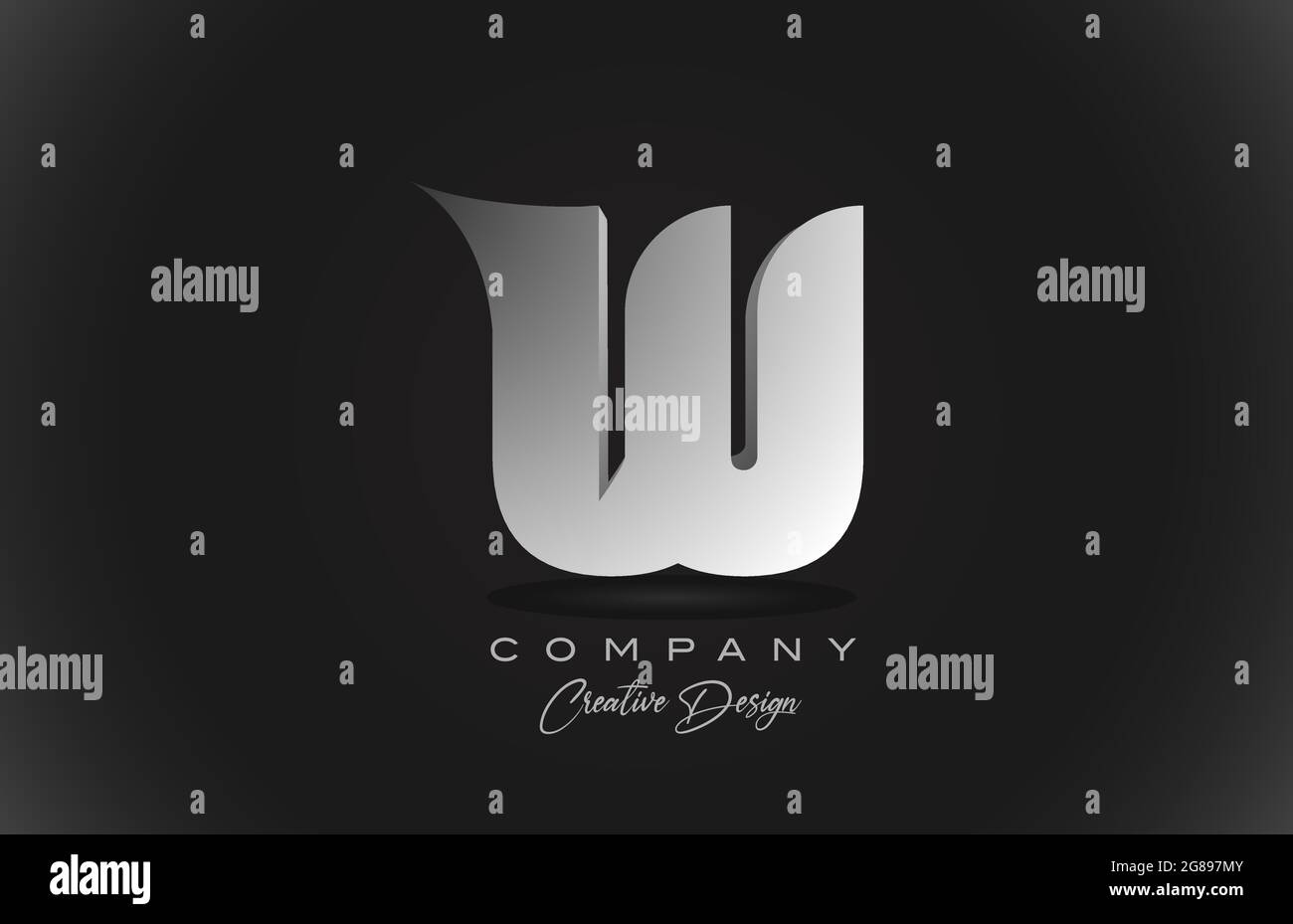 W white gradient alphabet letter logo icon with black background ...