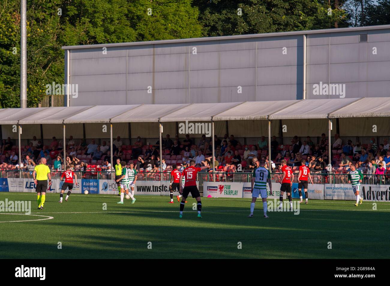 Oswestry, England 15 July 2021. UEFA Europa Conference League First qualifying round match between The New Saints and Glentoran. Stock Photo