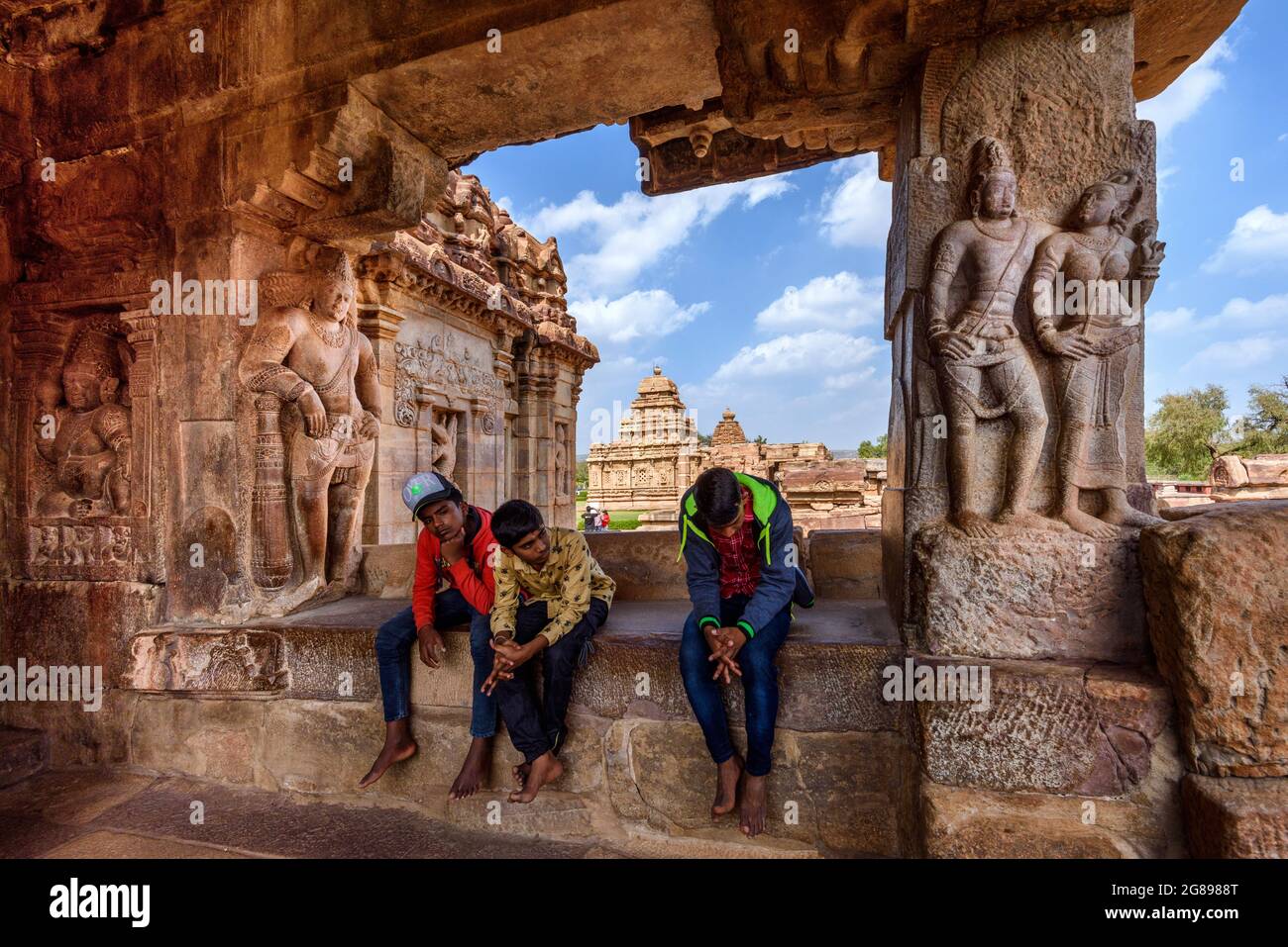 Pattadakal, Karnataka, India - January 11, 2020 : The Virupaksha Temple at Pattadakal temple complex, dating to the 7th-8th century, the early Chaluky Stock Photo