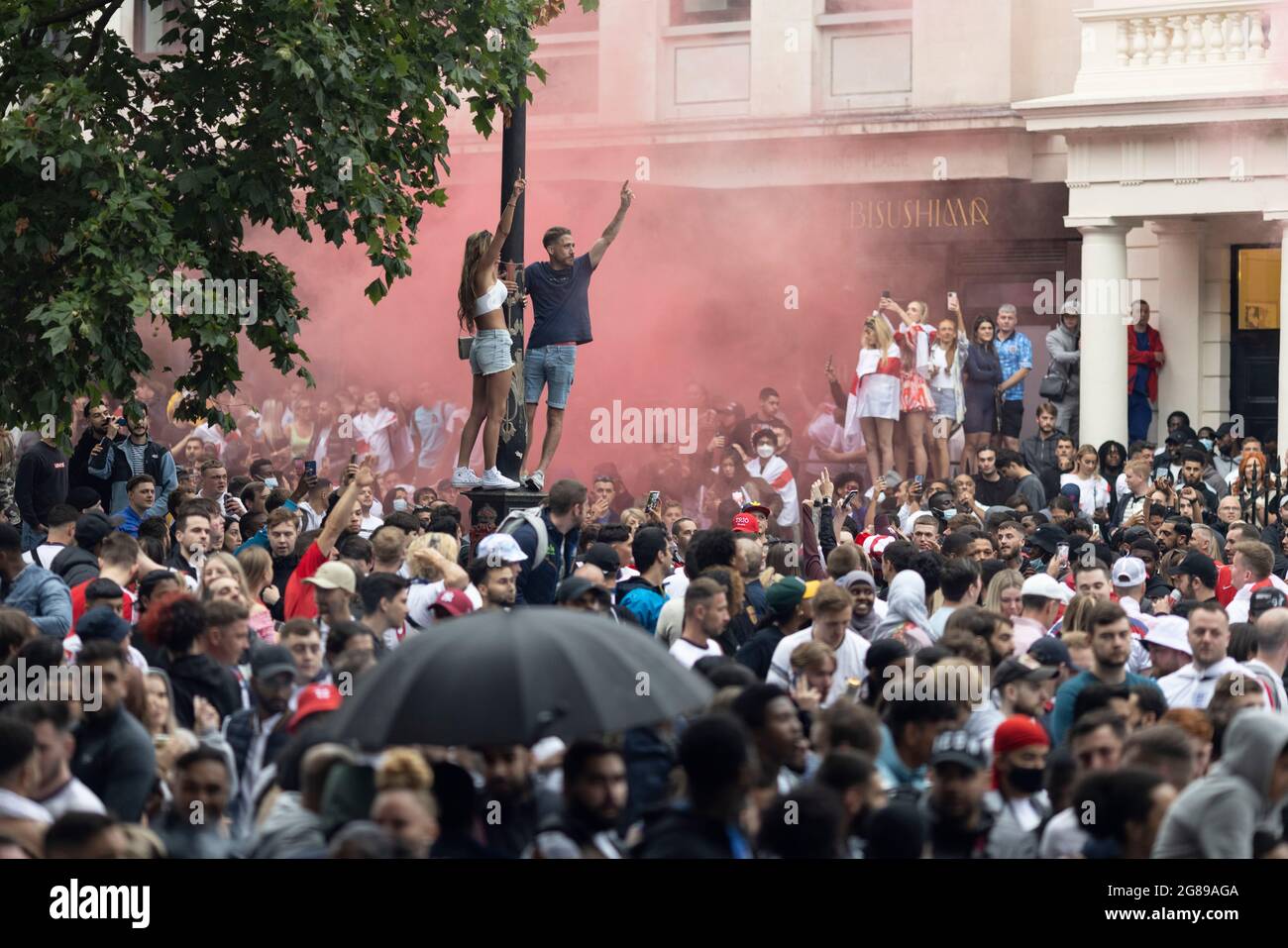 Crowd of English fans outside fan zone during the England vs Italy Euro 2020 final, Trafalgar