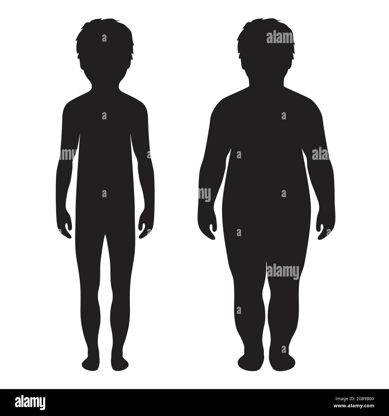 vector fat body, kid weight loss, child overweight silhouette illustration Stock Vector