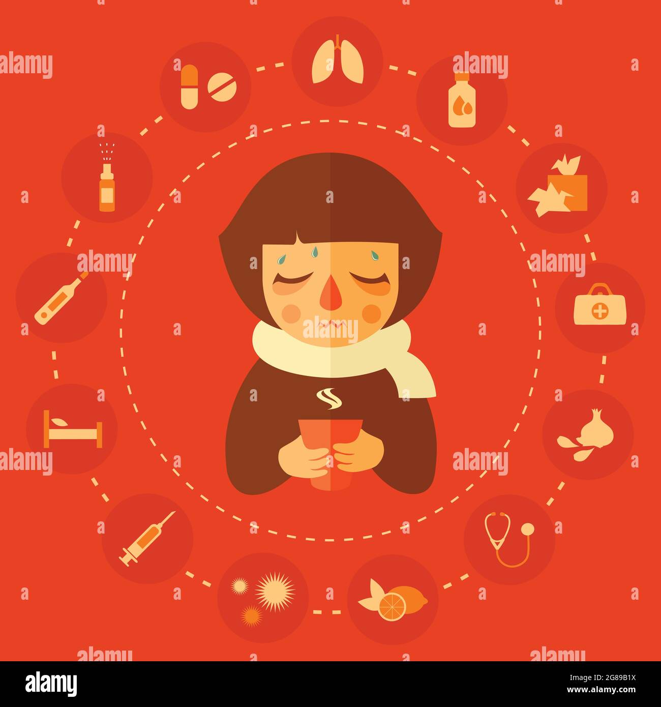 virus, allergy and cold medical icons, cold kid vector illustration ...