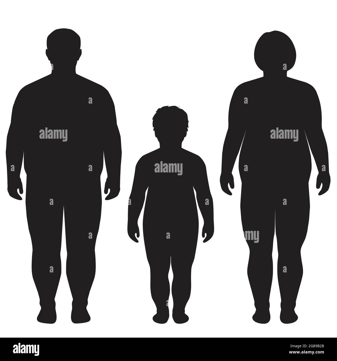 vector fat body, weight loss, family overweight silhouette illustration Stock Vector