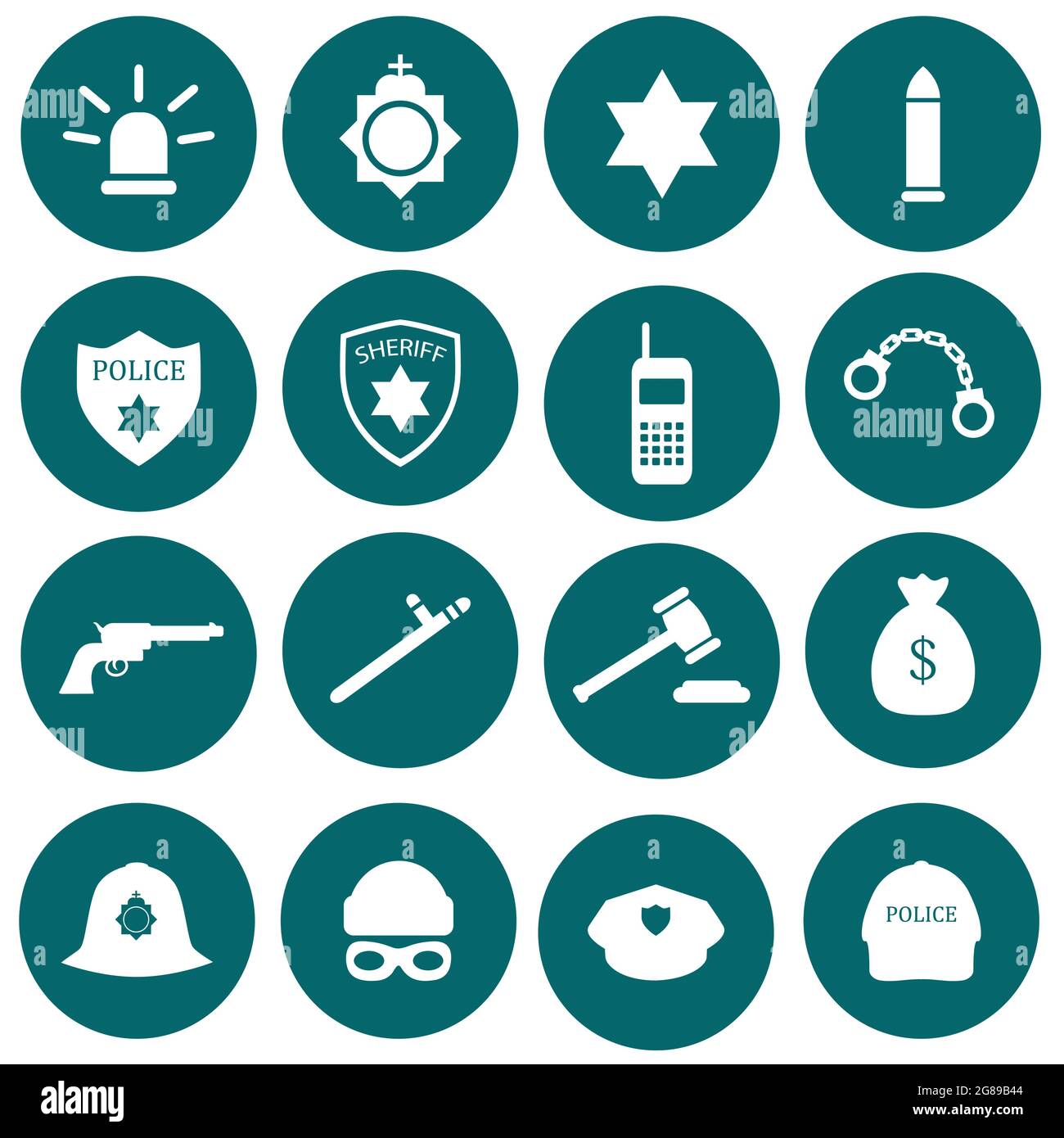 vector security icon, police, law, crime badge set illustration Stock Vector