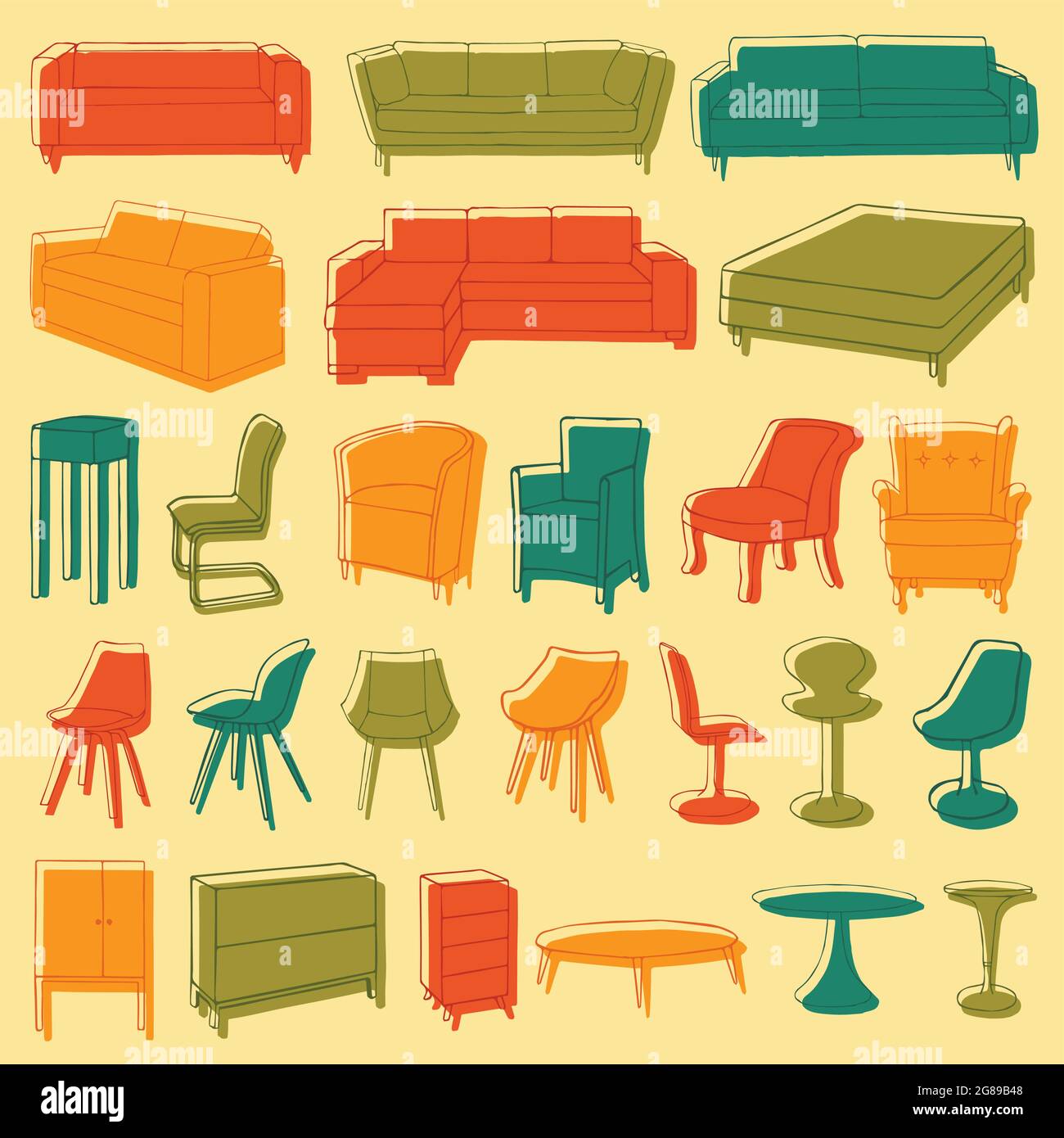 vector home furniture icons, room interior Stock Vector Image & Art - Alamy