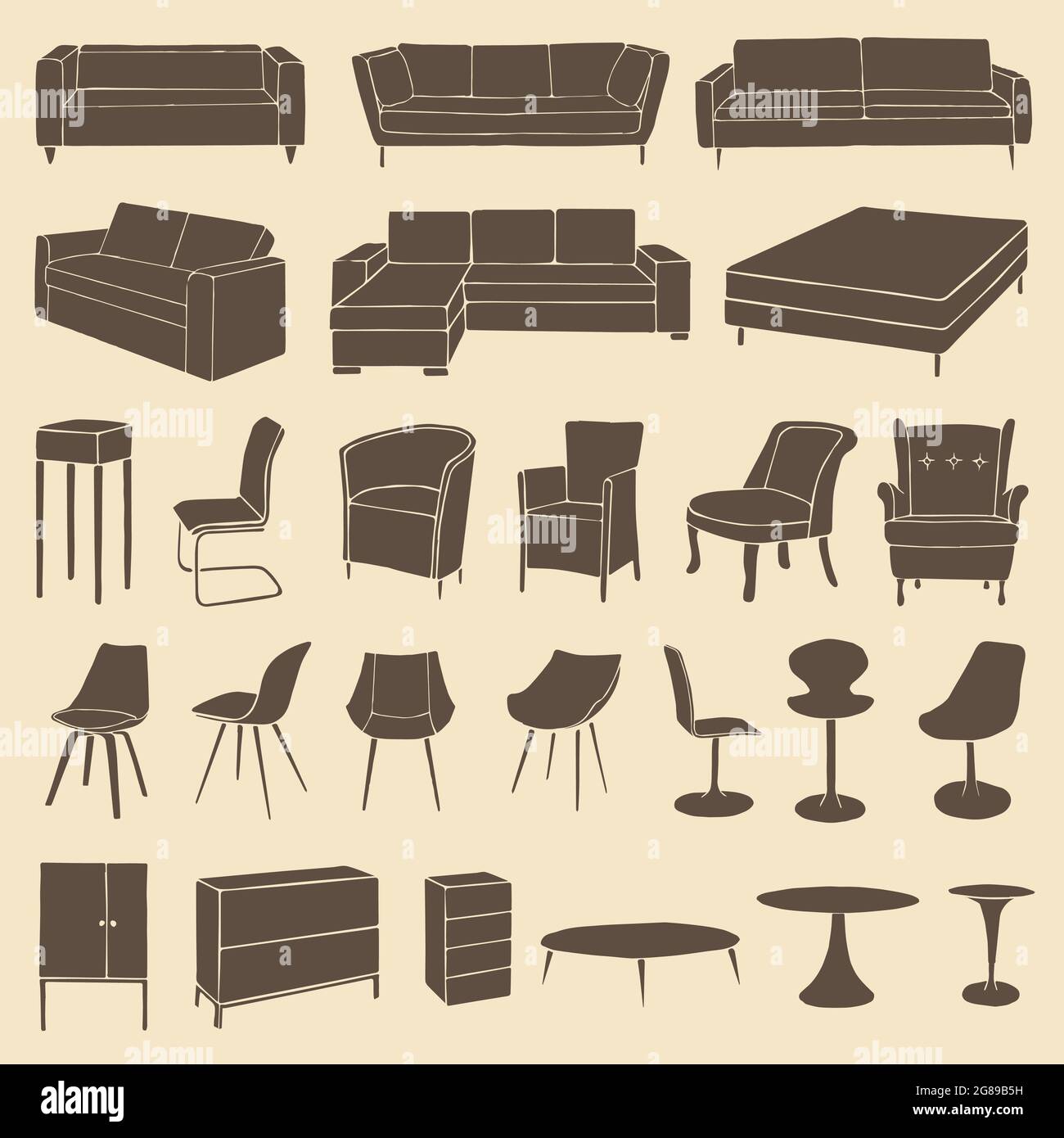 vector home furniture icons, room interior Stock Vector Image & Art - Alamy