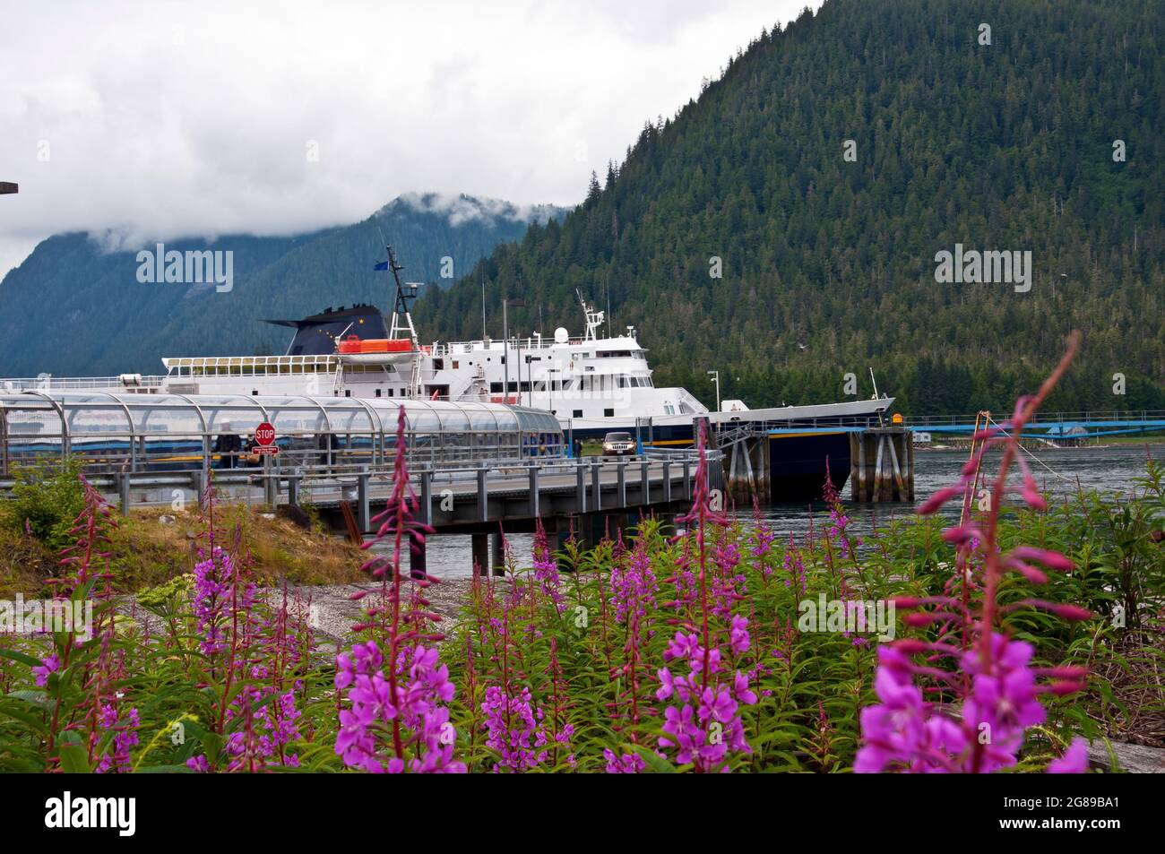 One of Alaska Marine Highway's ferries at dock, Petersburg, SE Alaska Stock Photo