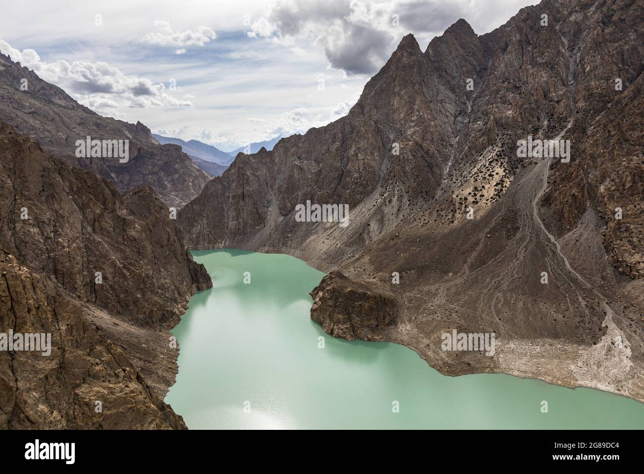 Attabad mountain lake summer clouds Stock Photo