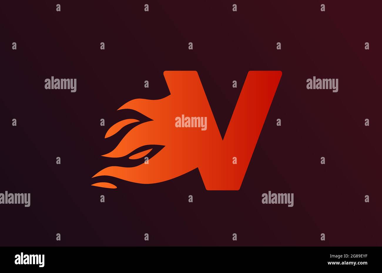 red fire flames V alphabet letter icon for business and company ...