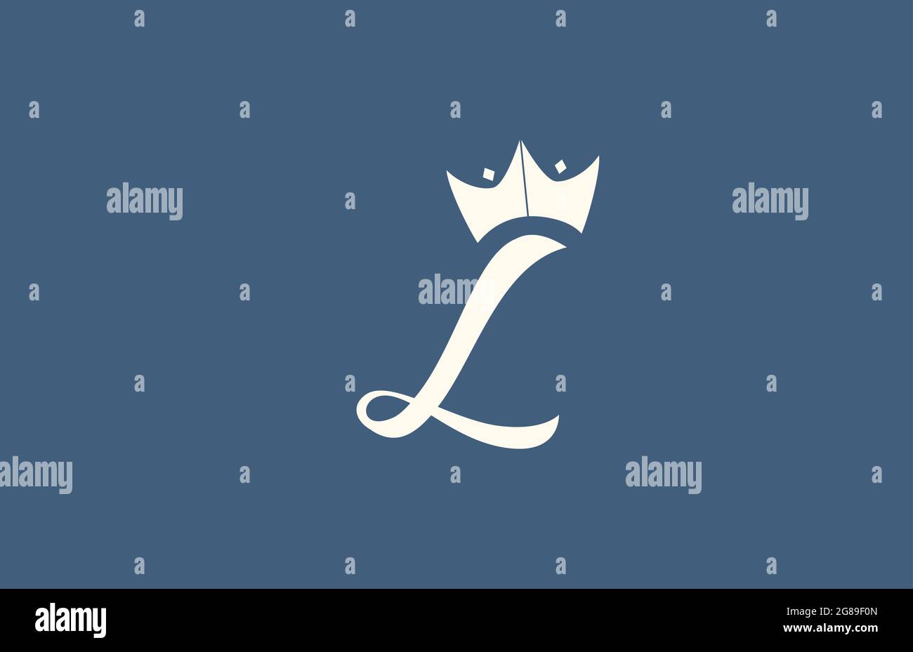 hand written L alphabet letter logo icon. Business typography with royal style king crown in blue yellow color Stock Vector