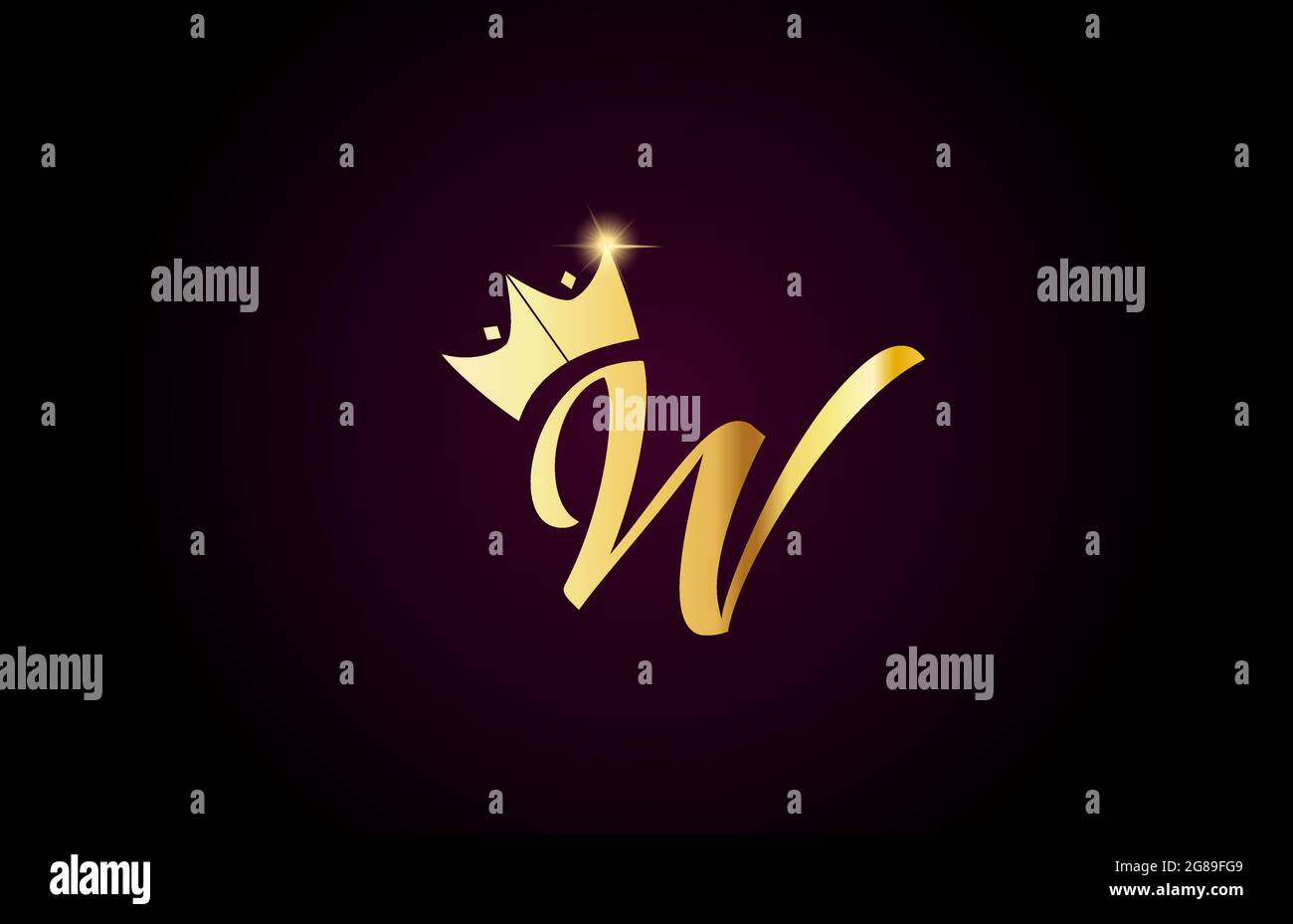 gold king crown W creative handwritten alphabet letter logo for ...