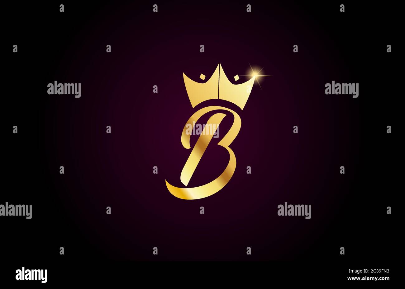 gold king crown B creative handwritten alphabet letter logo for ...