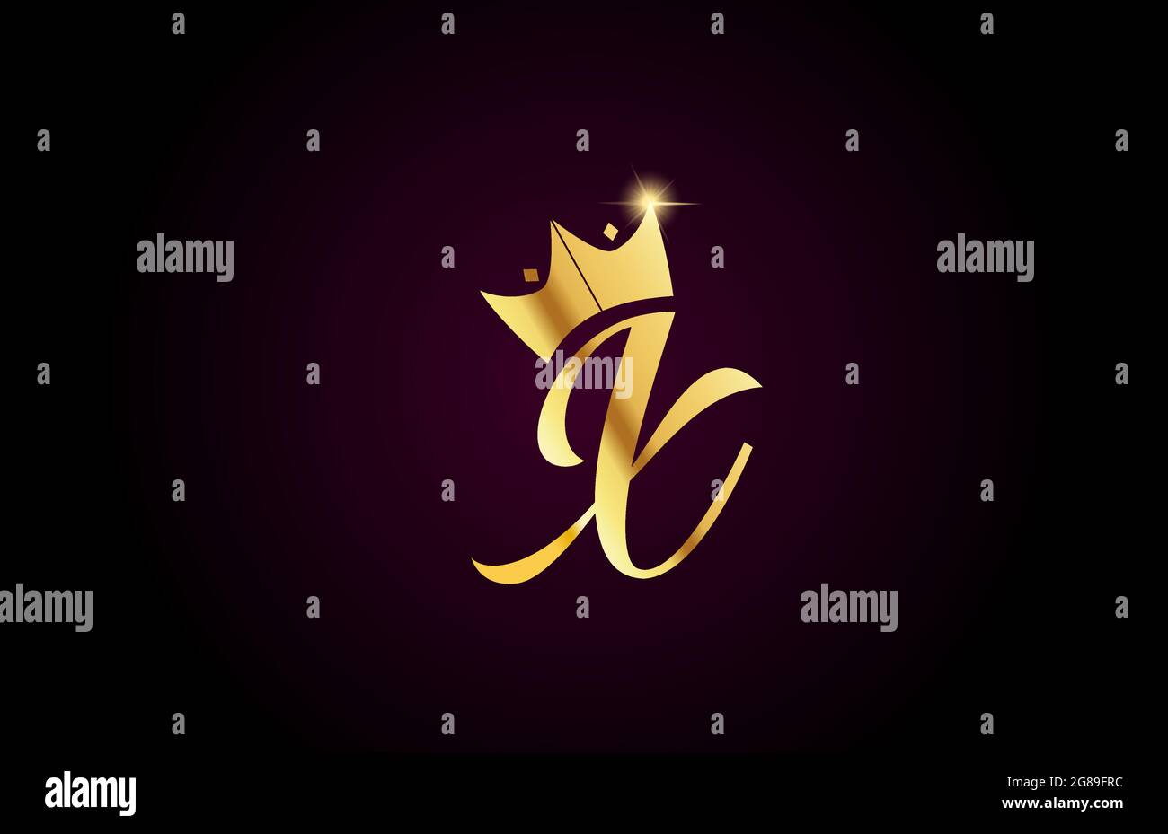 gold king crown X creative handwritten alphabet letter logo for ...