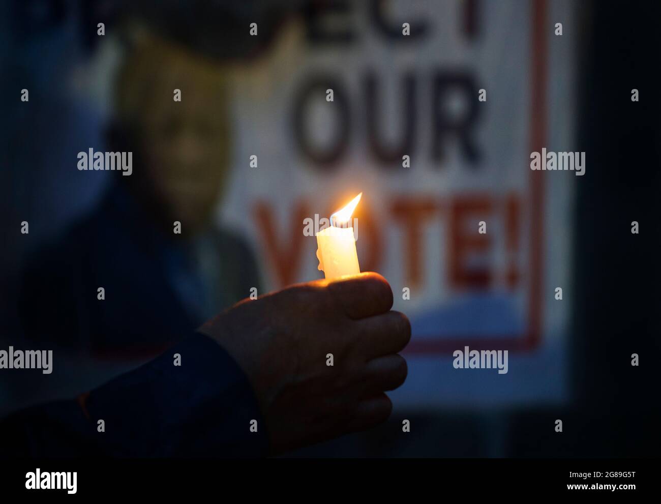 Boston, Massachusetts, USA. 17 July 2021.  Good Trouble vigil for Democracy to mark the one year since the passing of Democratic Representative John Lewis. Credit: Chuck Nacke/Alamy Live News Stock Photo