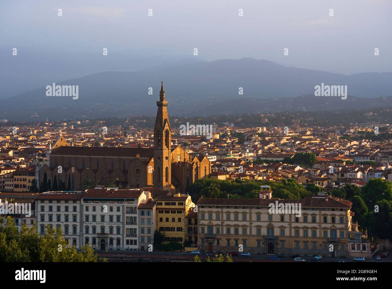 Skyline of Florence Italy view from Piazzale Michelangelo. Sunset Stock Photo