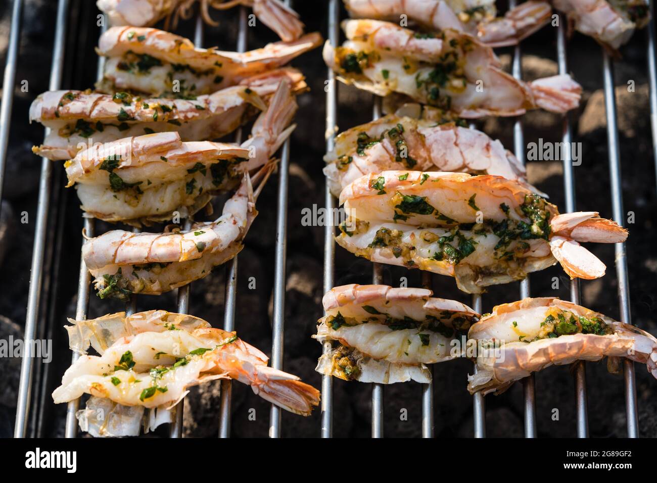 grilled argentina red King Prawns Stock Photo