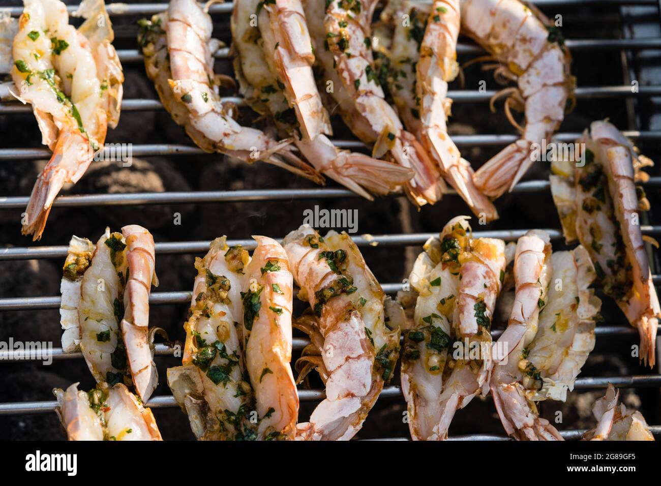 grilled argentina red King Prawns Stock Photo