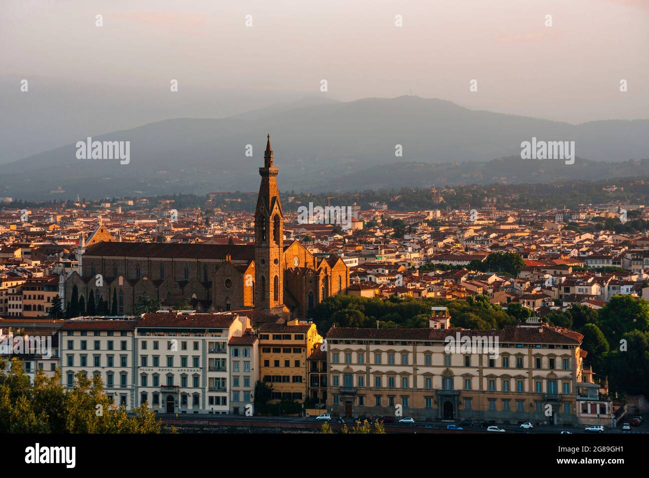 Skyline of Florence Italy view from Piazzale Michelangelo. Sunset Stock Photo
