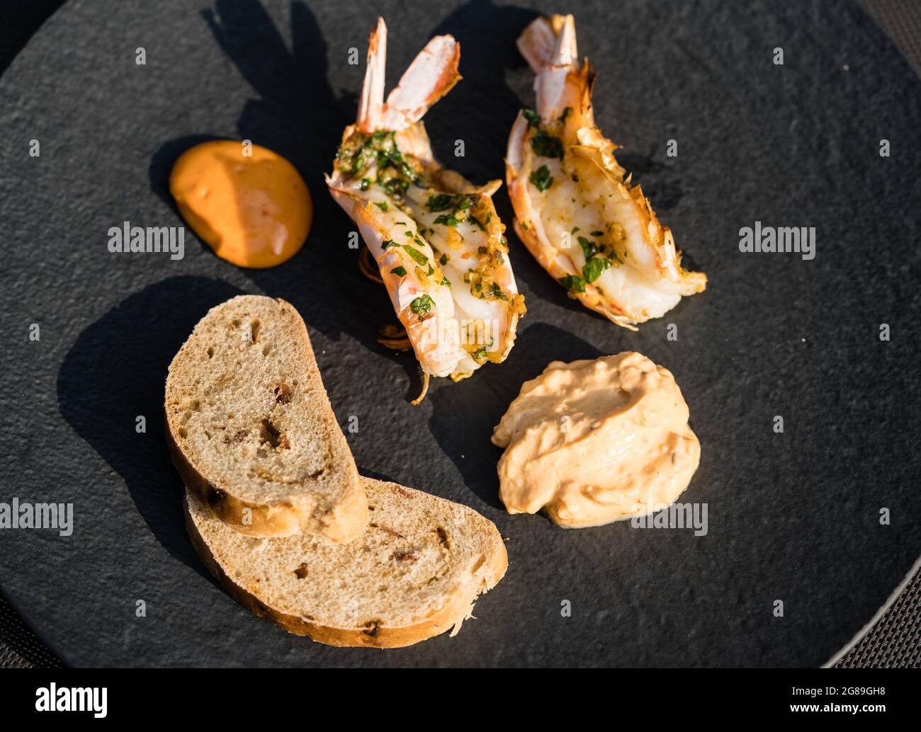 grilled argentina red King Prawns Stock Photo