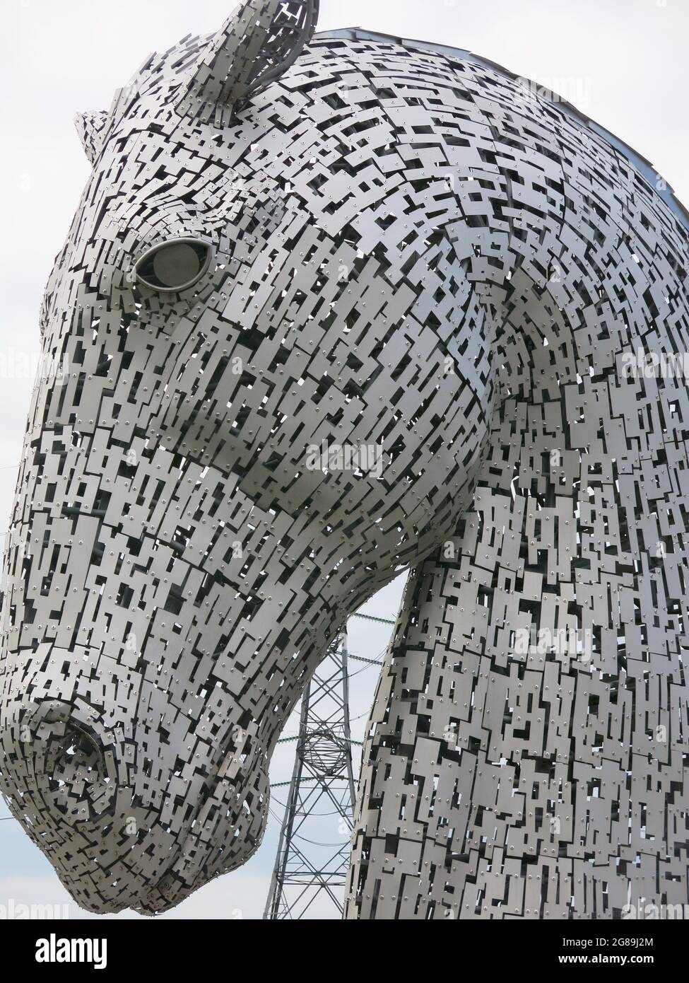 One of the pair of horses heads made from stainless steel panels in Andy Scott's iconic equine