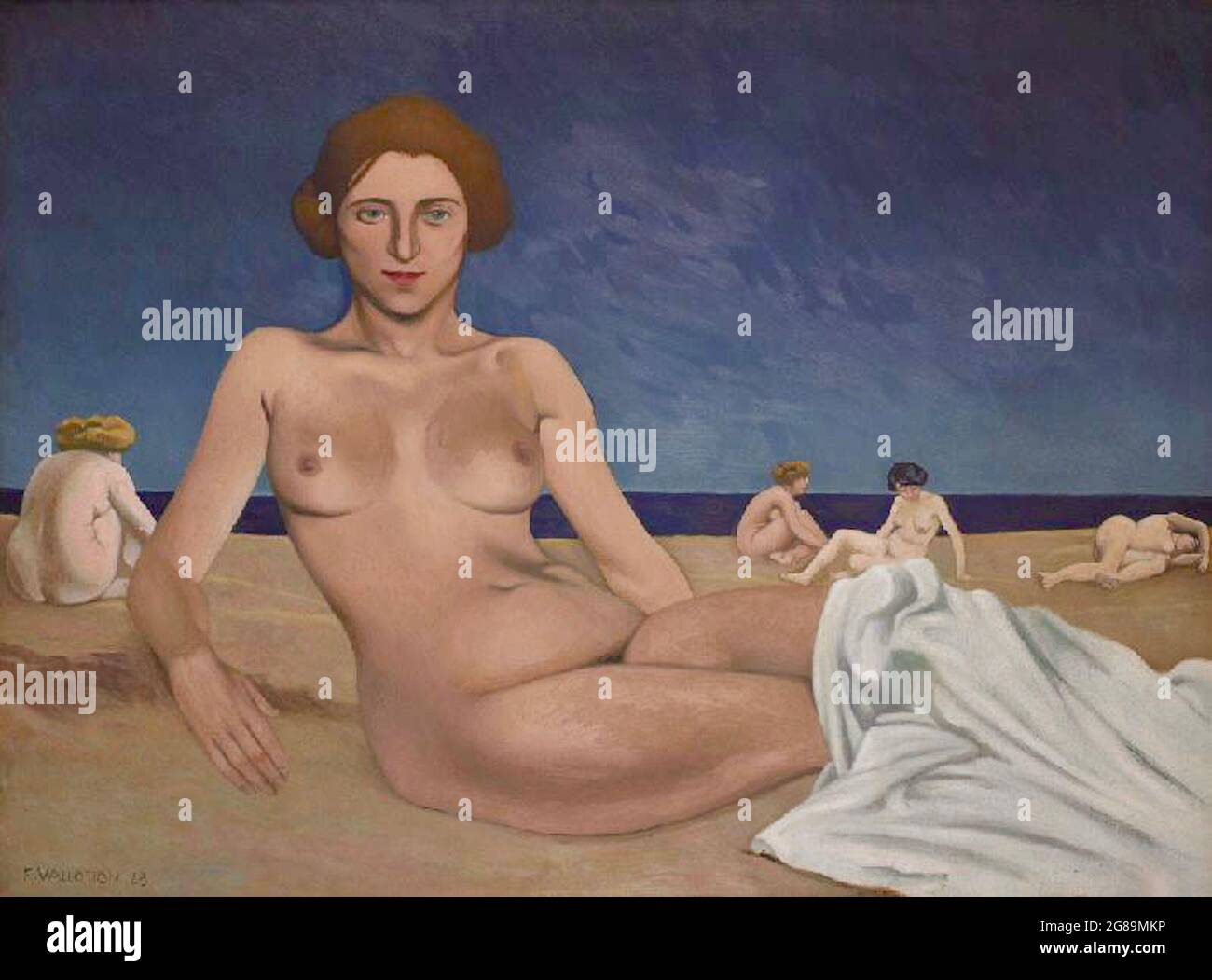 Félix Vallotton artwork entitled Le Bain de Soleil sur la Plage or Sunbathing on the Beach. Nud women enjoying the sunshine. Stock Photo