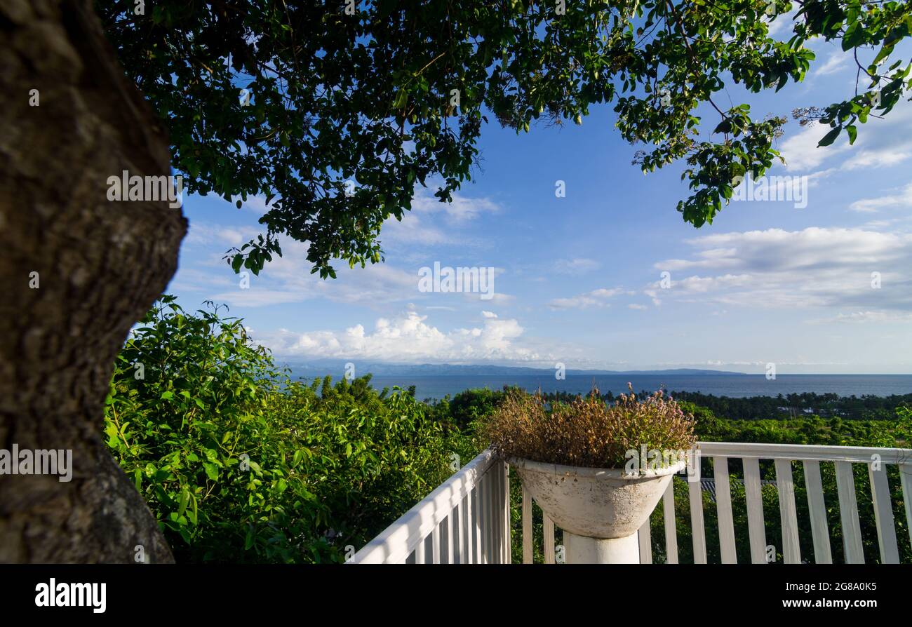 Ocean view from a white porch Stock Photo