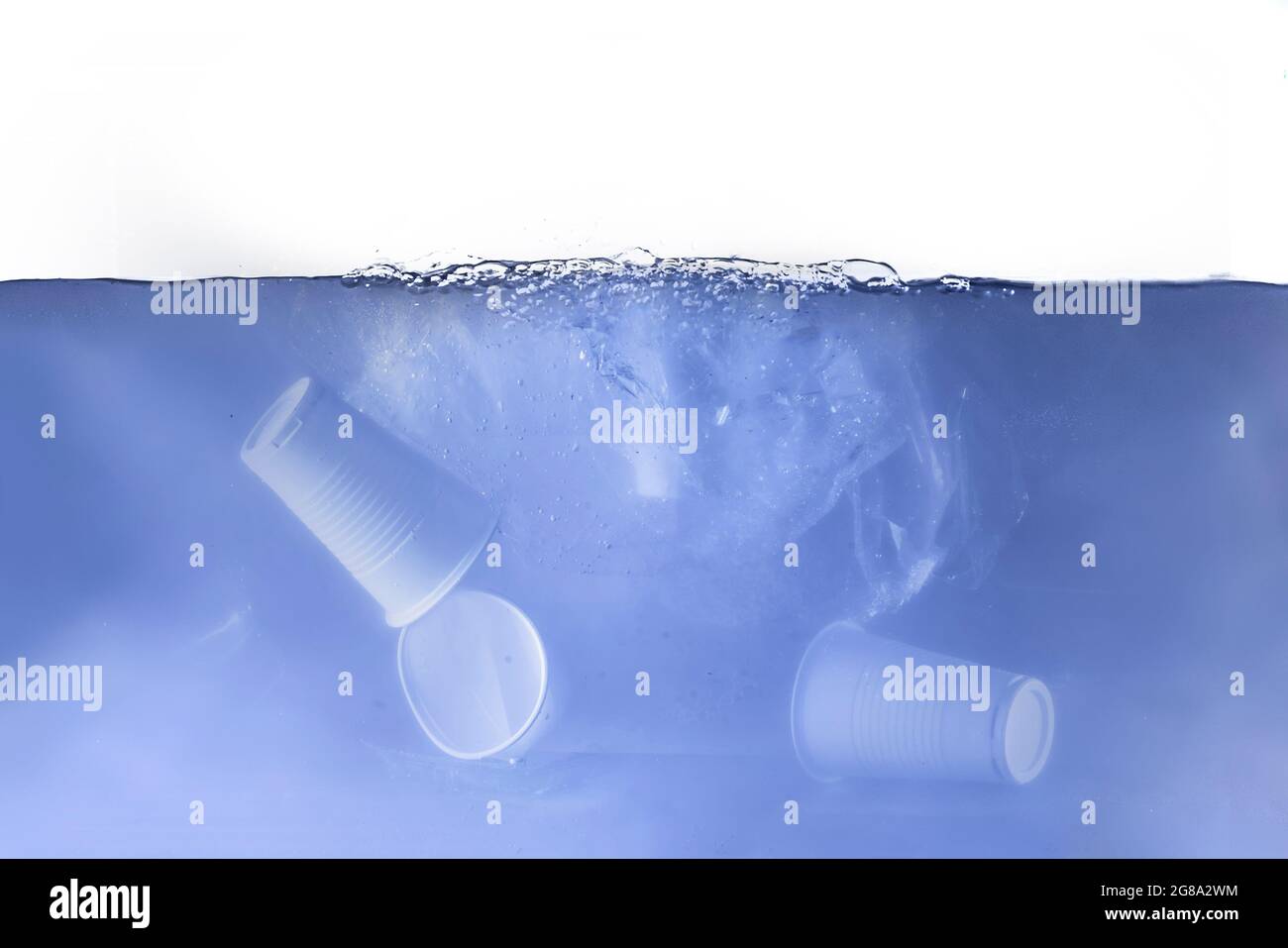 the plastic float underwater in ocean, waterline, environment water