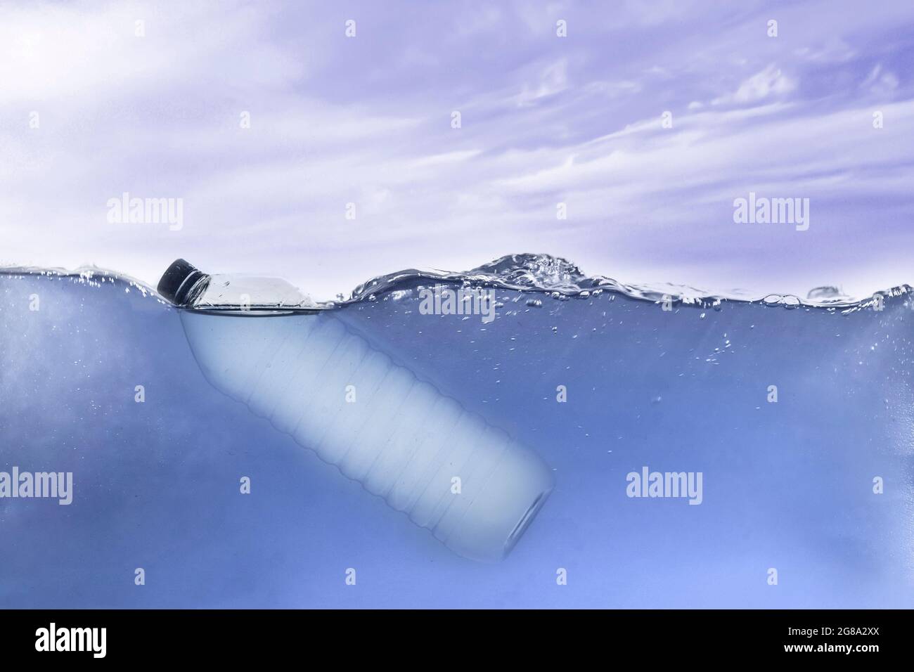 the simple single plastic bottle in ocean water underwater, environment