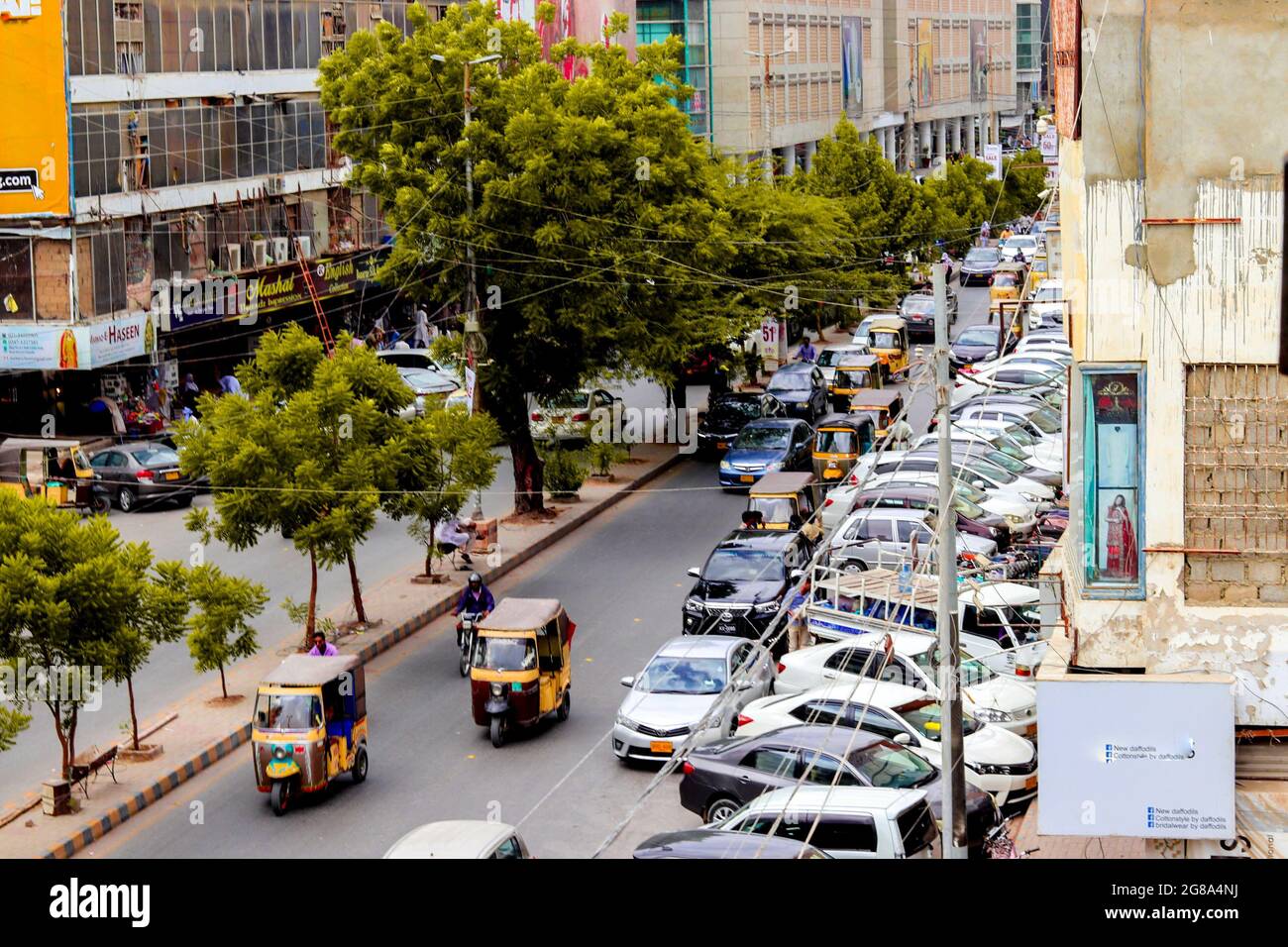KARACHI, PAKISTAN May 11, 2021 The traffic of the main Tariq Road