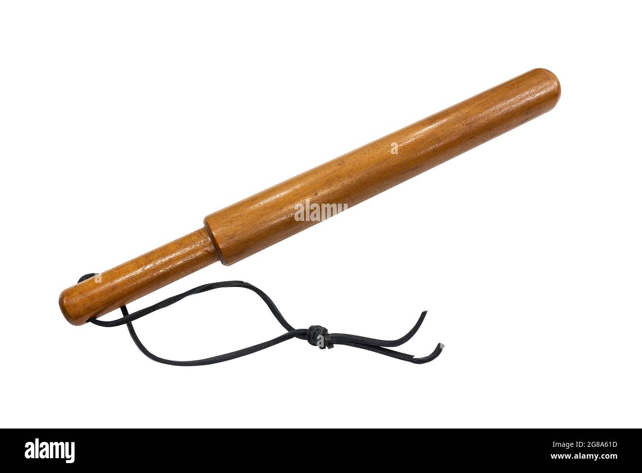 Antique wood truncheon club from the 1920s isolated on white. Stock Photo