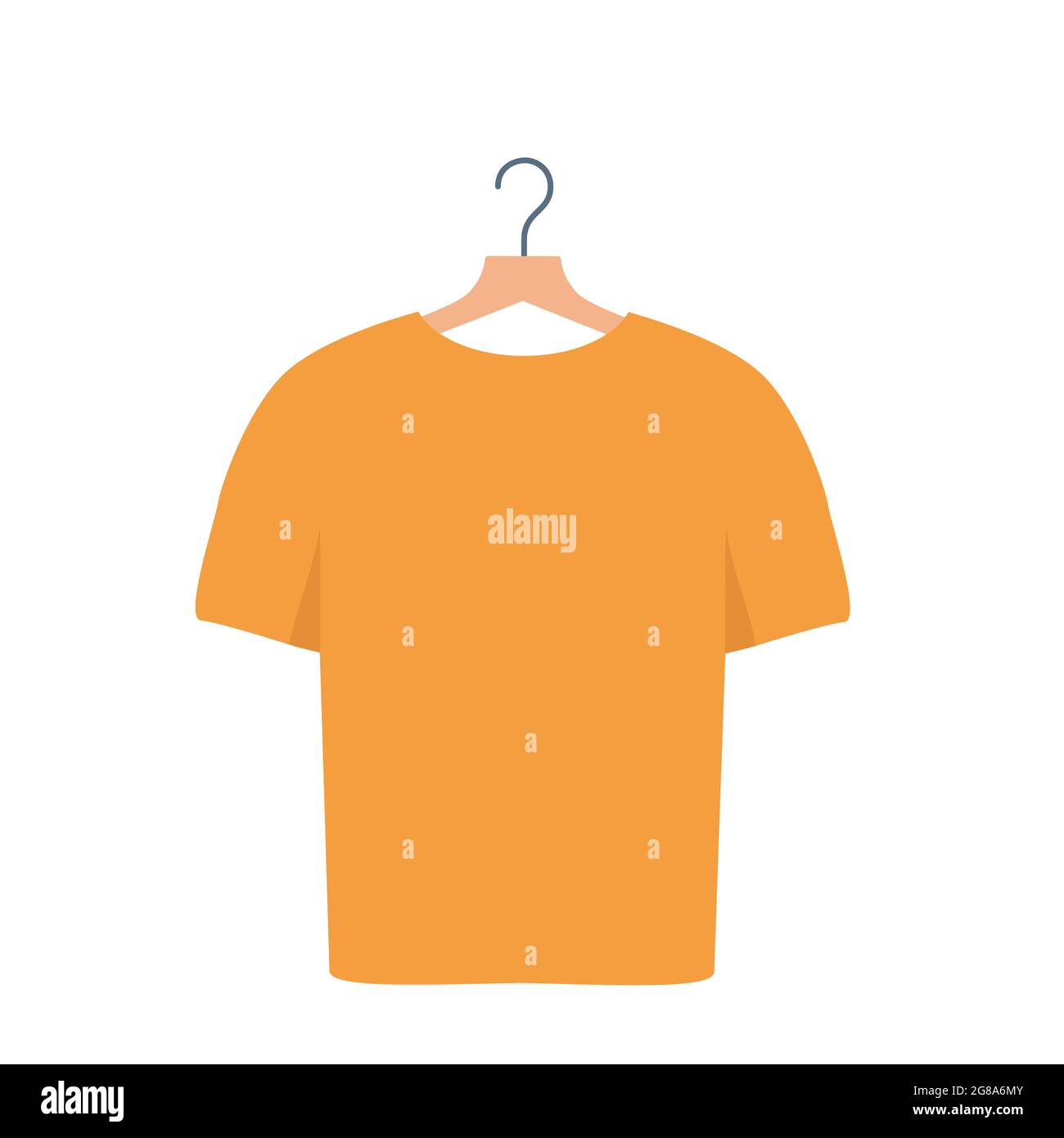 Yellow t-shirt with hanger, casual clothing. Vector illustration in flat style Stock Vector