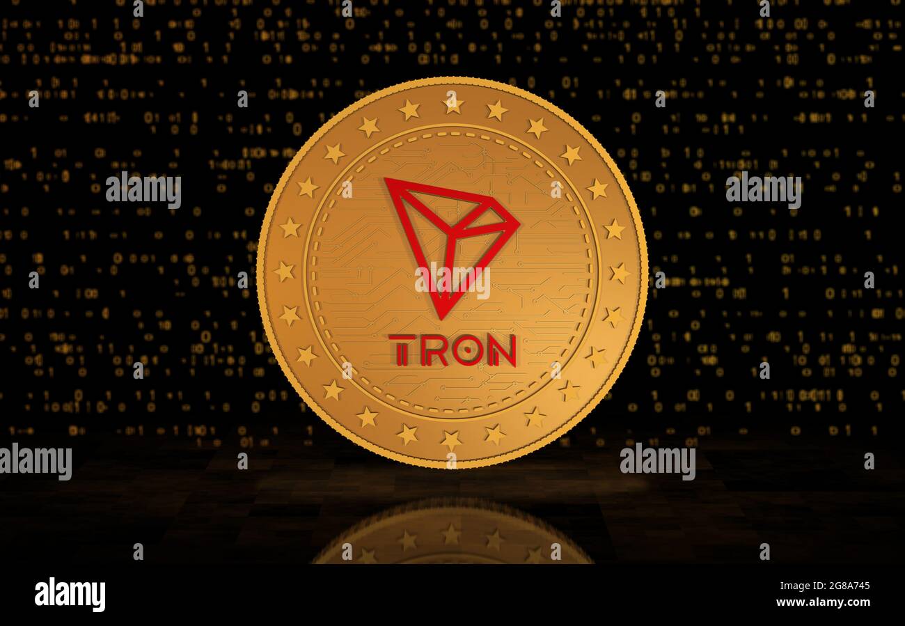 Tron TRX cryptocurrency symbol gold coin on green screen background. Abstract concept 3d illustration. Stock Photo