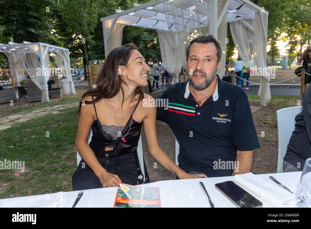 Ferrara, July 18, 2021. Matteo Salvini leader of Lega party kisses his girlfriend Francesca Verdini in Ferrara, Italy. Credit: Filippo Rubin / Alamy Live News Stock Photo