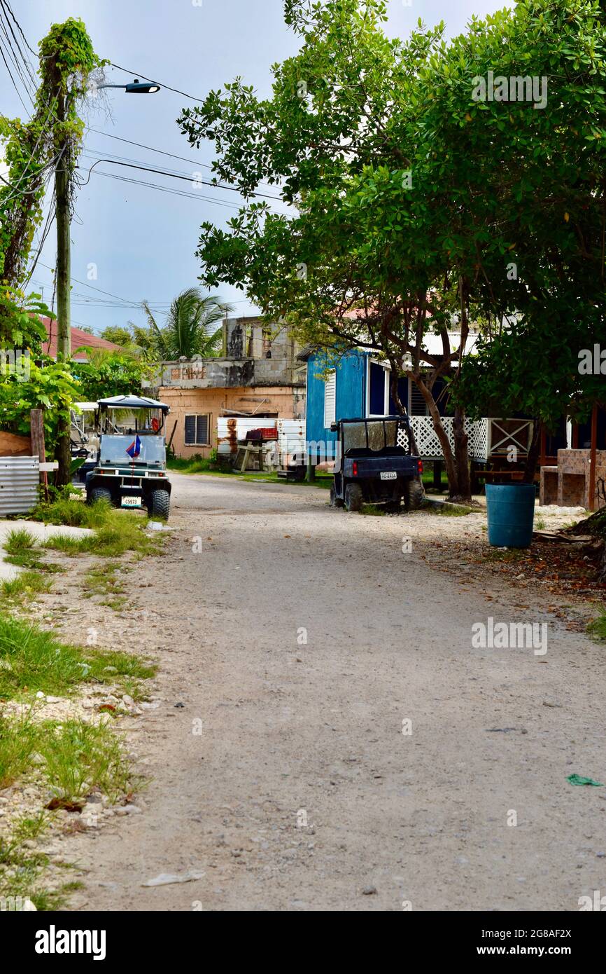 A backstreet in San Pedro, Ambergris Caye, Belize Stock Photo