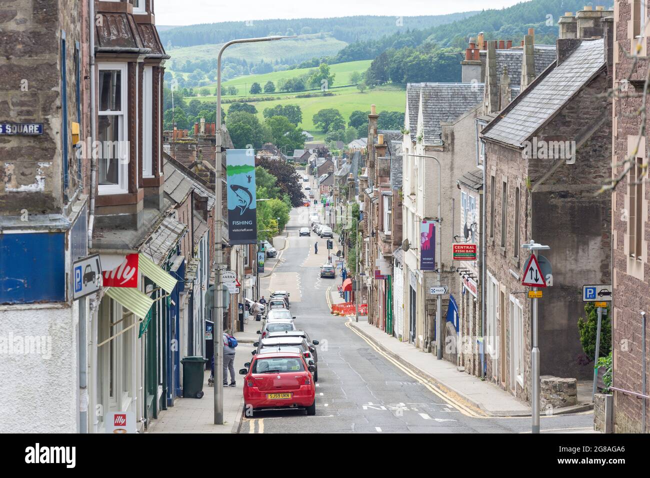 King Street from James Square, High Street, Crieff, Perth and Kinross, Scotland, United Kingdom Stock Photo