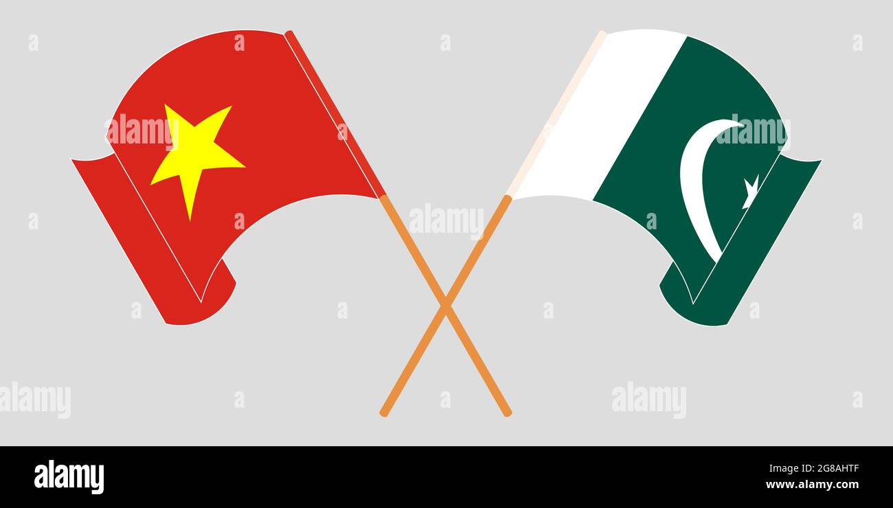 Crossed and waving flags of Pakistan and Vietnam. Vector illustration Stock Vector