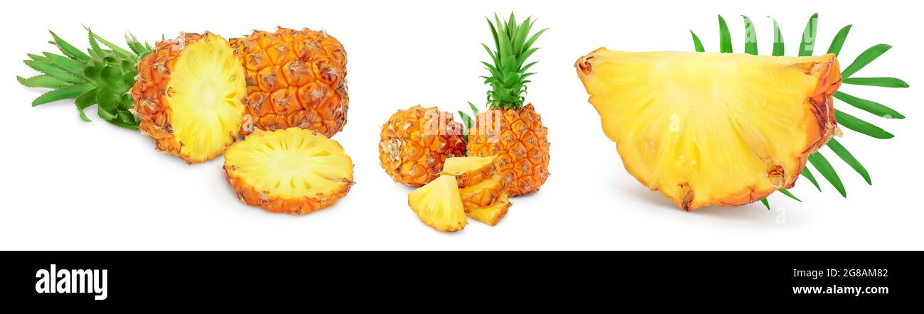 pineapple half and slices isolated on white background with full depth ...