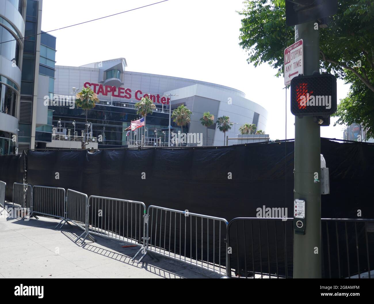 Los Angeles, California, USA 12th July 2021 A general view of atmosphere Staples Center and Barricades at the World Premiere of Warner Bros. Pictures 'Space Jam: A New Legacy' at Regal L.A. LIVE at 800 W. Olympic Blvd on July 12, 2021 in Los Angeles, California, USA. Photo by Barry King/Alamy Live News Stock Photo
